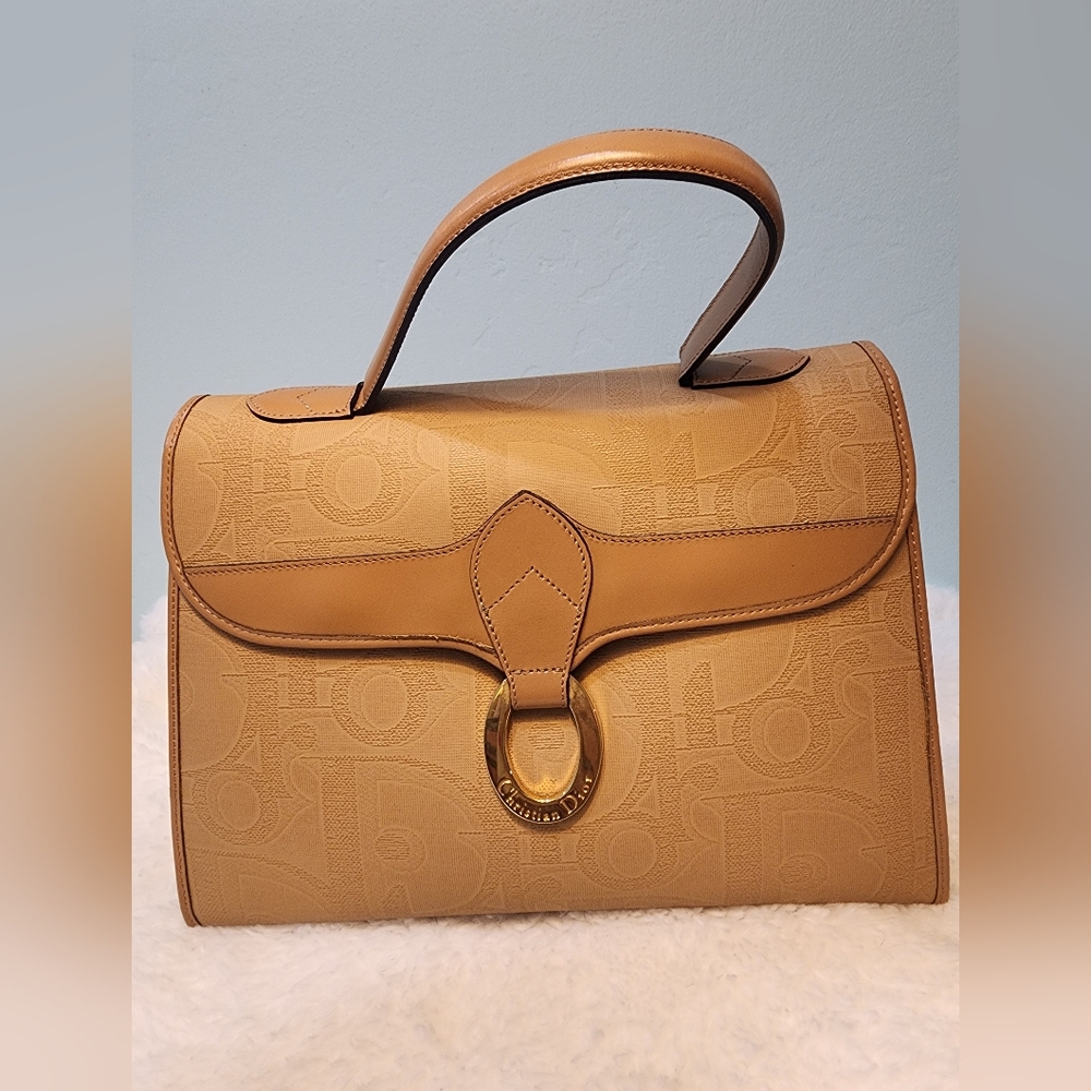 Christian Dior Vintage Trotter Handle Bag  Brown Beige Coated